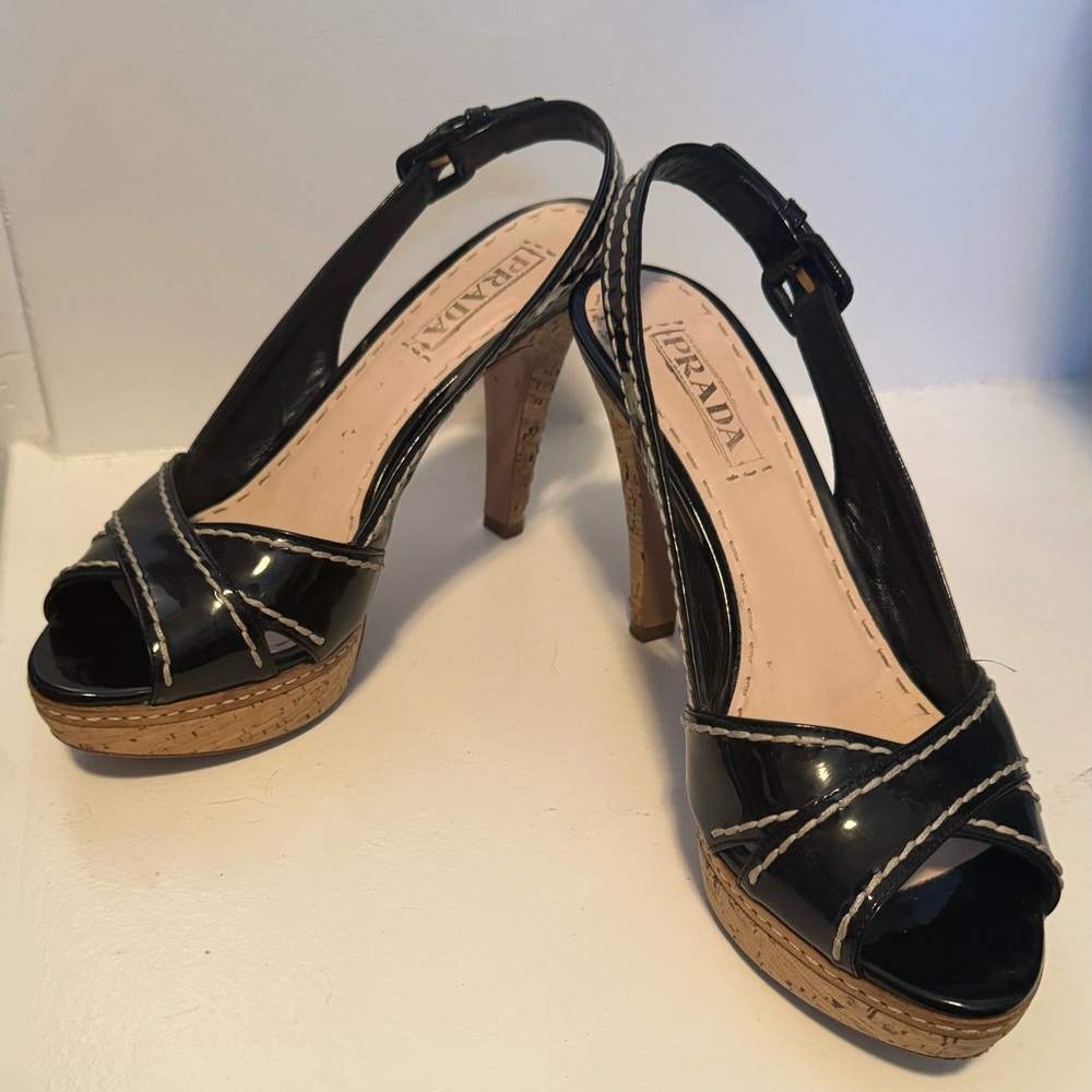 Authentic Prada cork heeled sandals